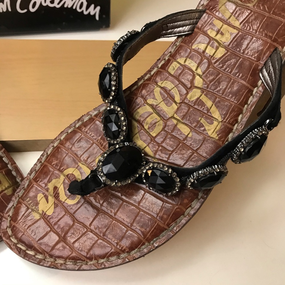 Sam Edelman Black Rhinestone Thong Sandals Sz 8 - Picture 2 of 8